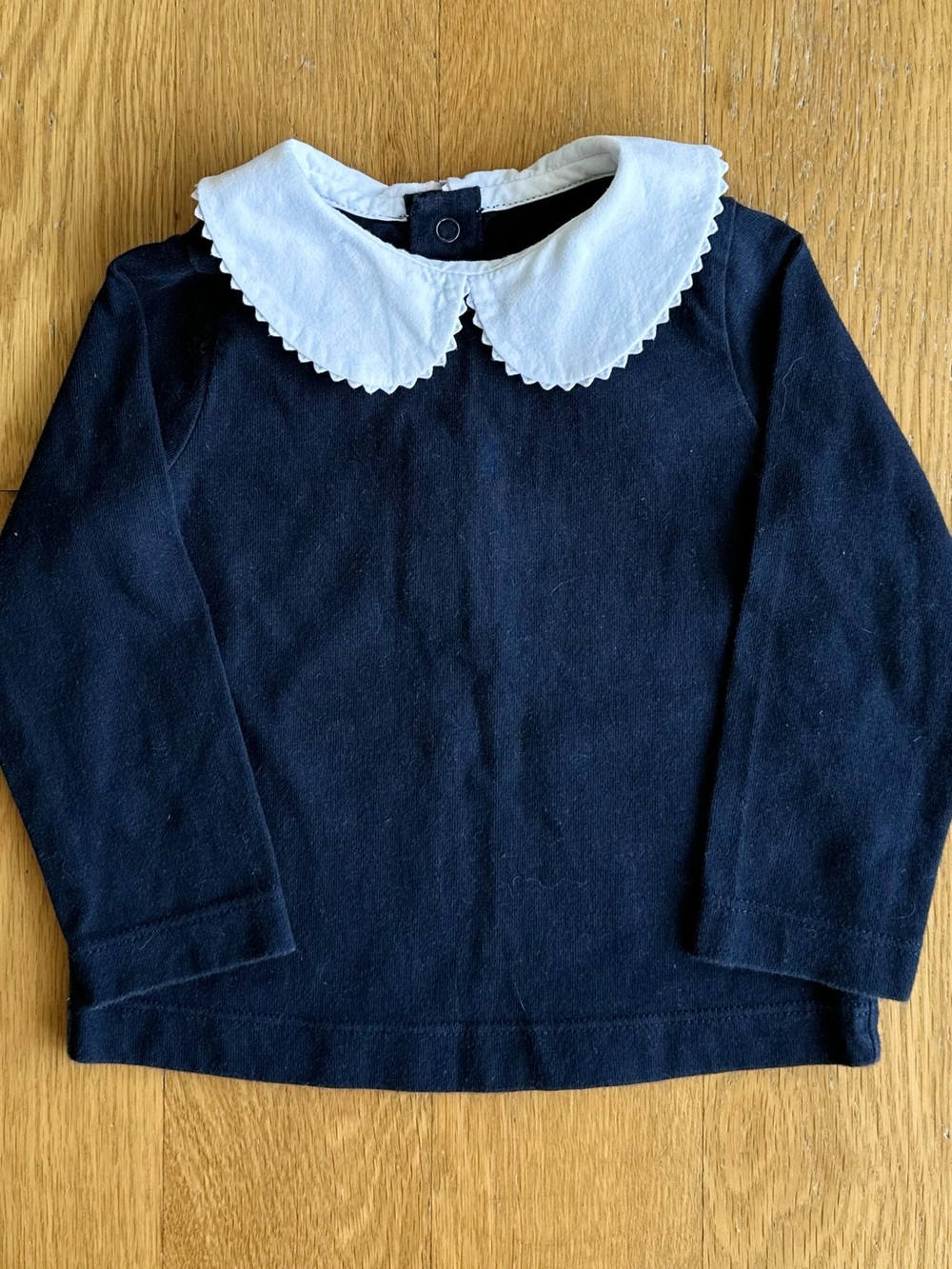 Jacadi Navy Long Sleeve Top with White Scalloped Peter Pan Collar
